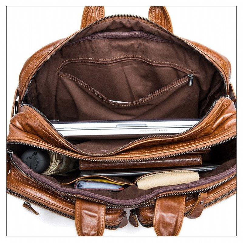 Ryggsekker Herre Luksus Eksotisk Leather Travel Laptop Ryggsekk - Kaffe