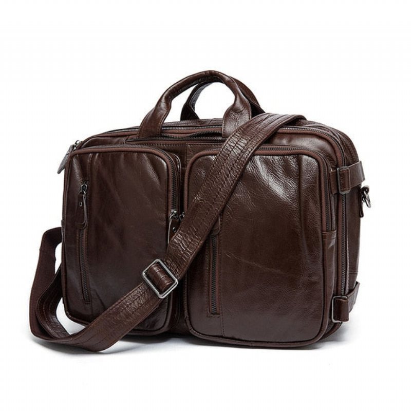 Ryggsekker Herre Luksus Eksotisk Leather Travel Laptop Ryggsekk - Kaffe