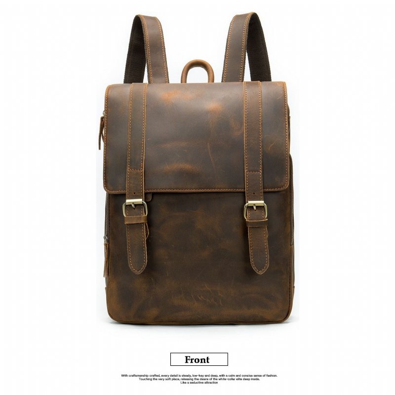 Ryggsekker Herre Vintage Luxury Air Cushion Leather Backpack - Kaffe