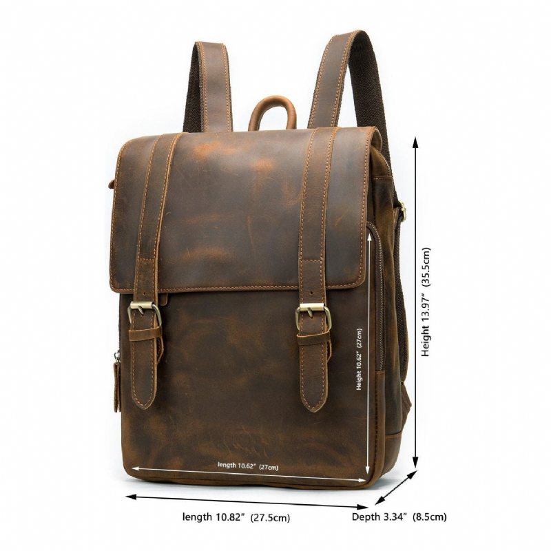 Ryggsekker Herre Vintage Luxury Air Cushion Leather Backpack - Kaffe