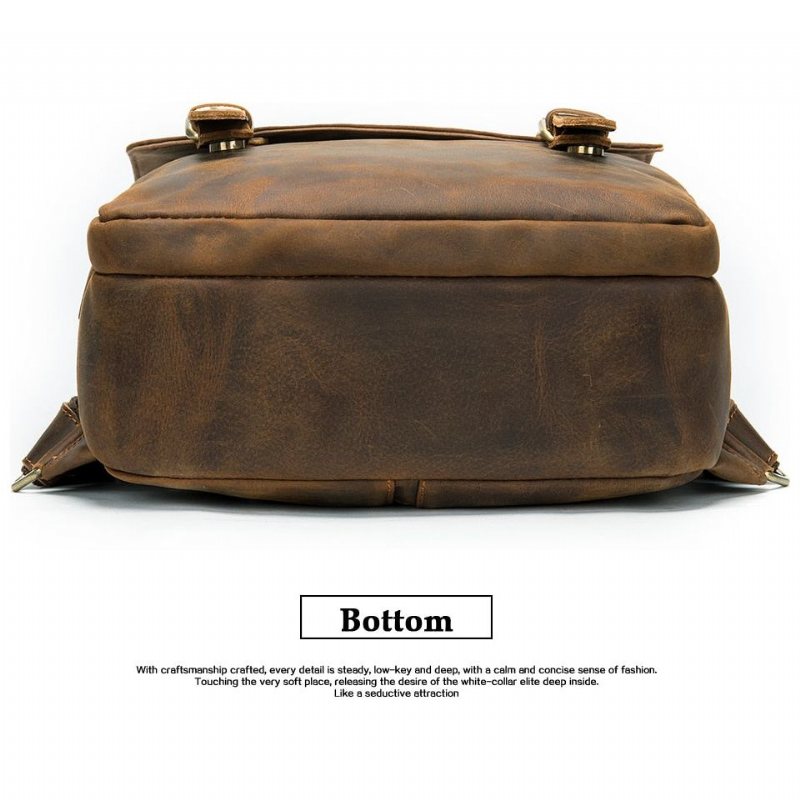 Ryggsekker Herre Vintage Luxury Air Cushion Leather Backpack - Kaffe