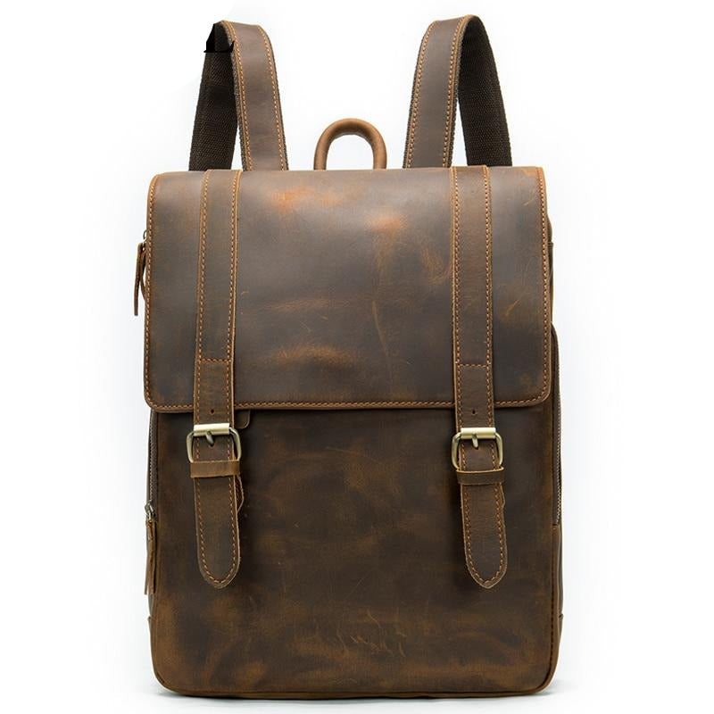 Ryggsekker Herre Vintage Luxury Air Cushion Leather Backpack - Kaffe