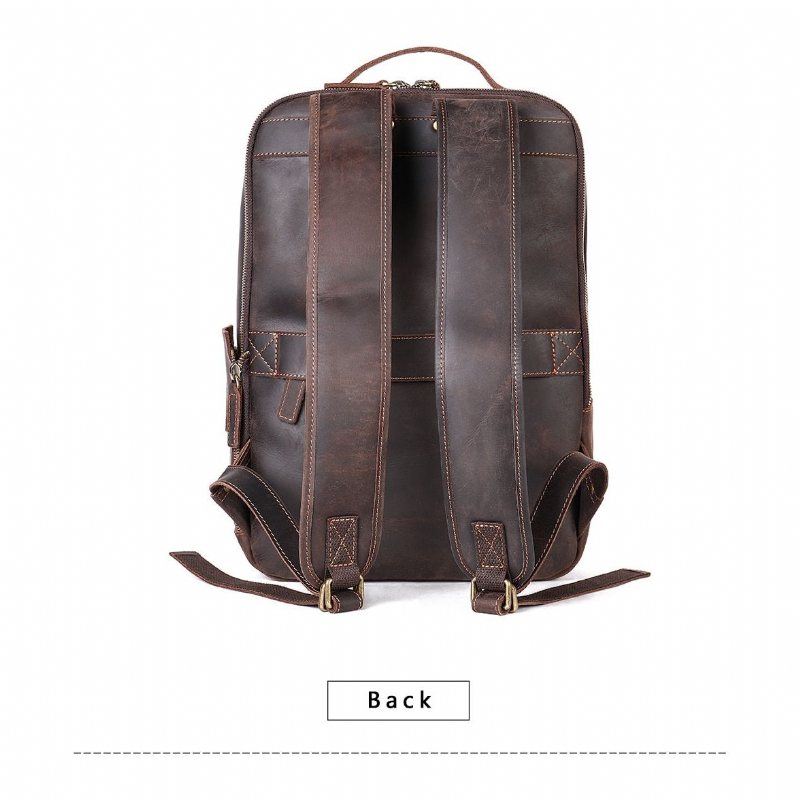 Ryggsekker Herre Vintage Luxury Leather Laptop Travel Daypack - Kaffe