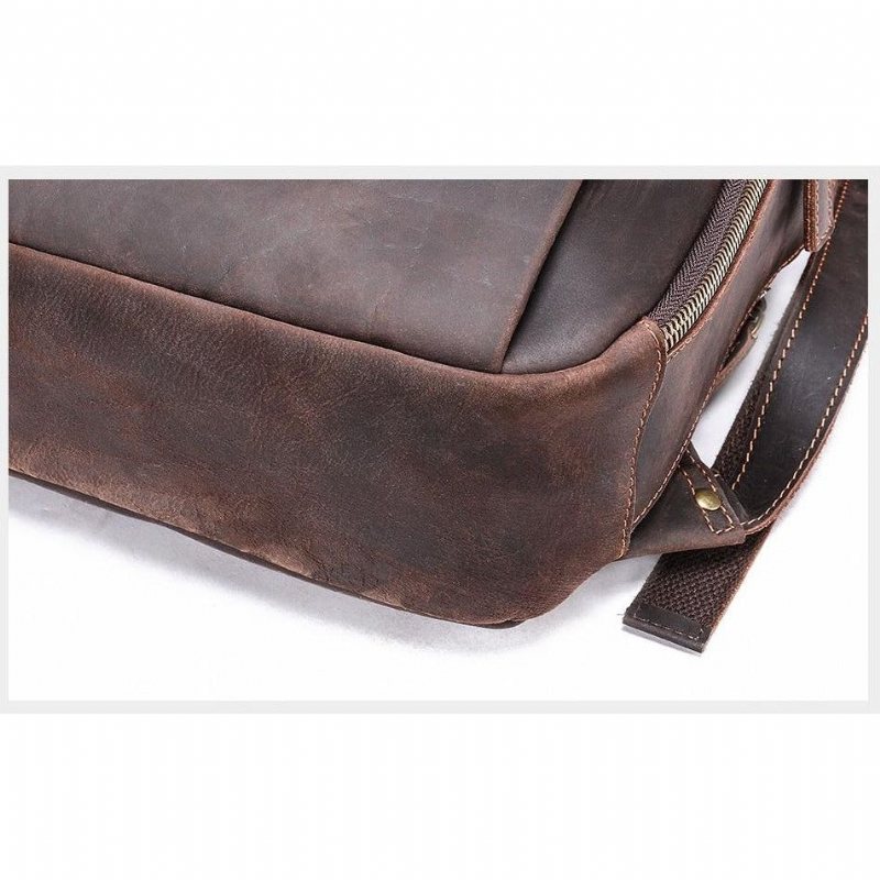 Ryggsekker Herre Vintage Luxury Leather Laptop Travel Daypack - Kaffe