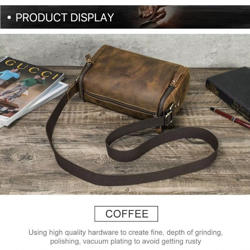 Skuldervesker Herre Crossbody-veske I Ekte Skinn - Kaffe