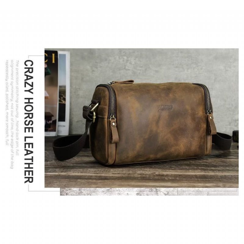 Skuldervesker Herre Crossbody-veske I Ekte Skinn - Kaffe