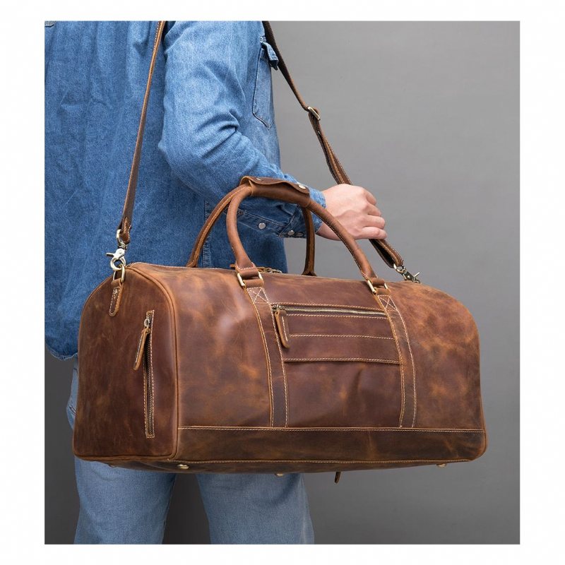 Skuldervesker Herre Deluxe Retro Leather Glidelås Travel Messenger-veske - Kaffe