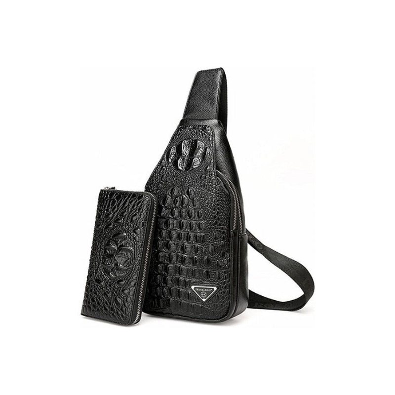 Skuldervesker Herre Eksotisk Croc-print Single Strap Sling Ryggsekk - Svart Sett