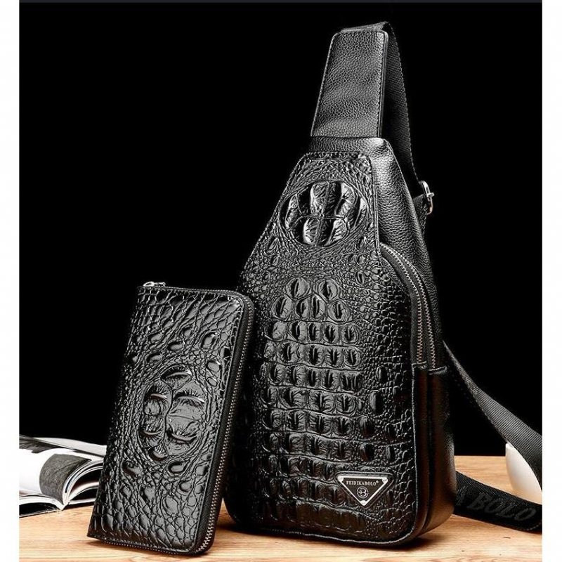 Skuldervesker Herre Eksotisk Croc-print Single Strap Sling Ryggsekk - Svart Sett