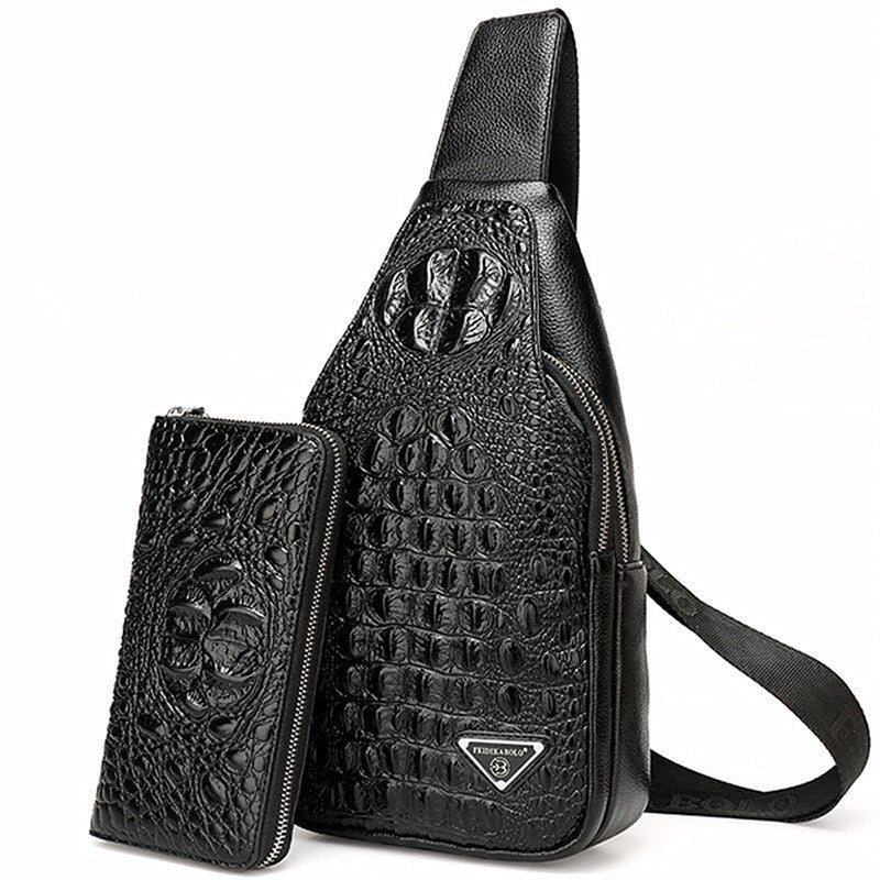 Skuldervesker Herre Eksotisk Croc-print Single Strap Sling Ryggsekk - Svart Sett