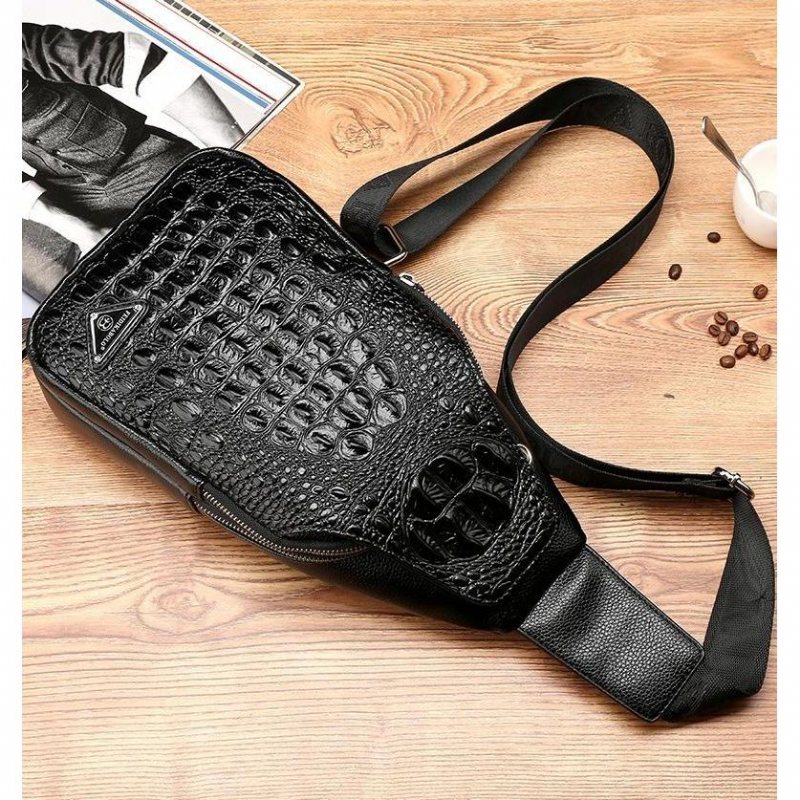 Skuldervesker Herre Eksotisk Croc-print Single Strap Sling Ryggsekk - Svart