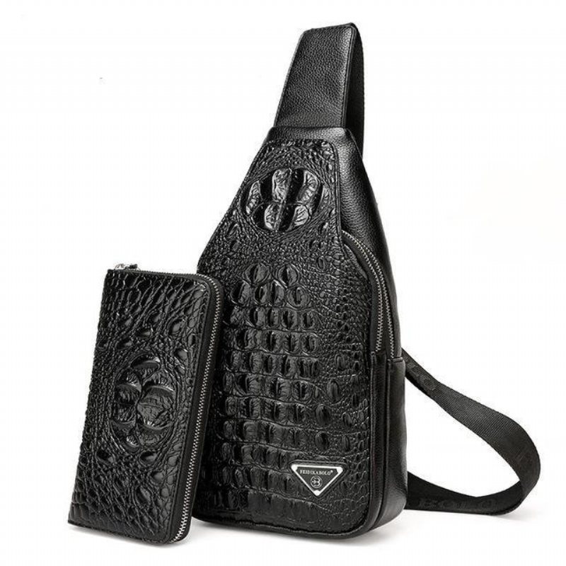 Skuldervesker Herre Eksotisk Croc-print Single Strap Sling Ryggsekk - Svart Sett 2