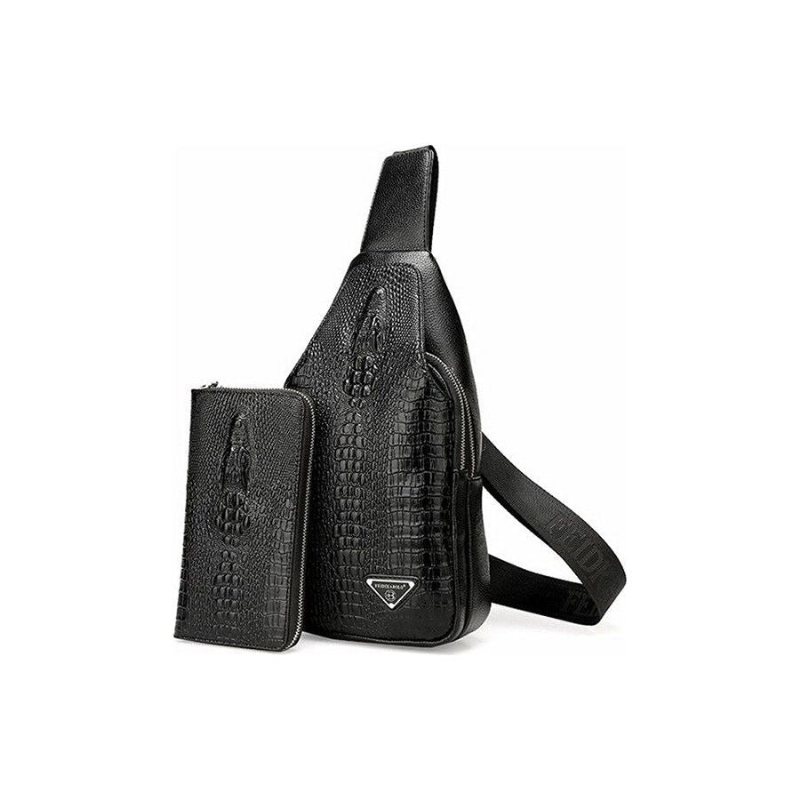 Skuldervesker Herre Eksotisk Croc-print Single Strap Sling Ryggsekk - Svart Sett 2