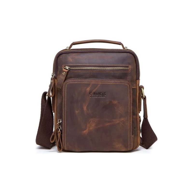 Skuldervesker Herre Elegant Crazy Horse Crossbody-veske I Skinn - Kaffe