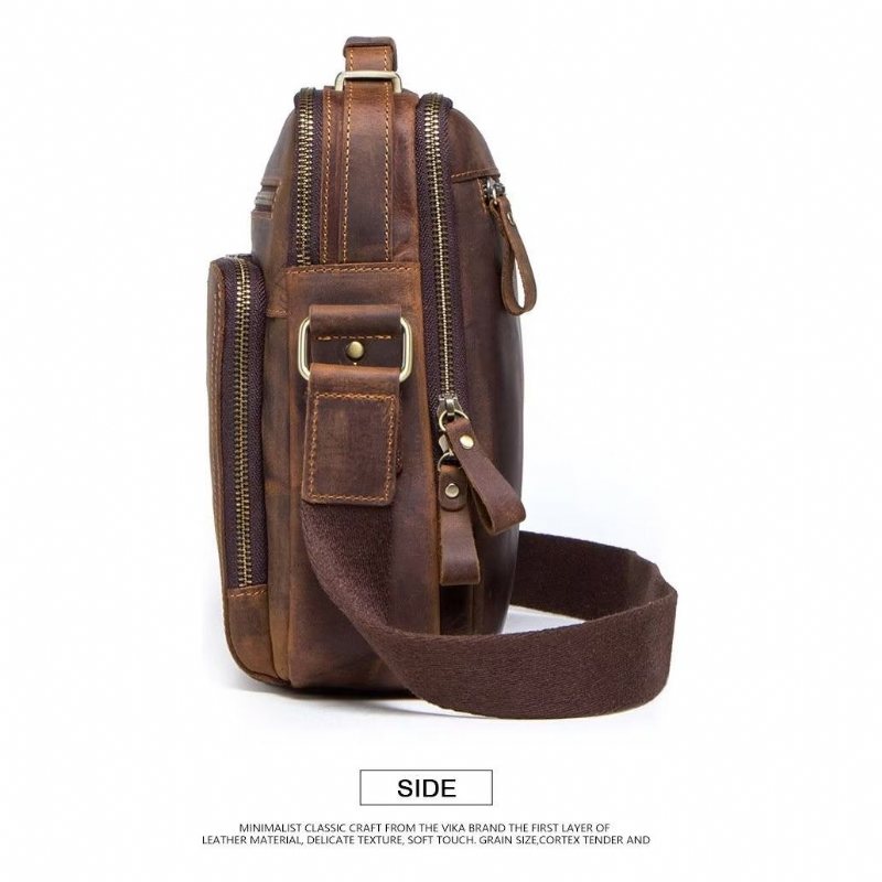 Skuldervesker Herre Elegant Crazy Horse Crossbody-veske I Skinn - Kaffe