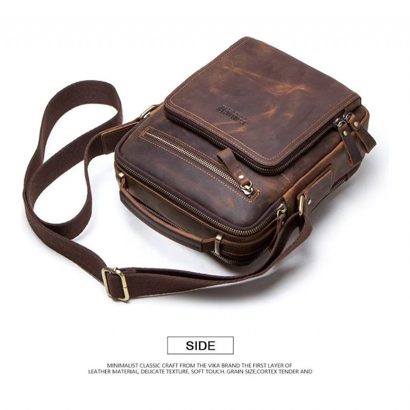 Skuldervesker Herre Elegant Crazy Horse Crossbody-veske I Skinn - Kaffe