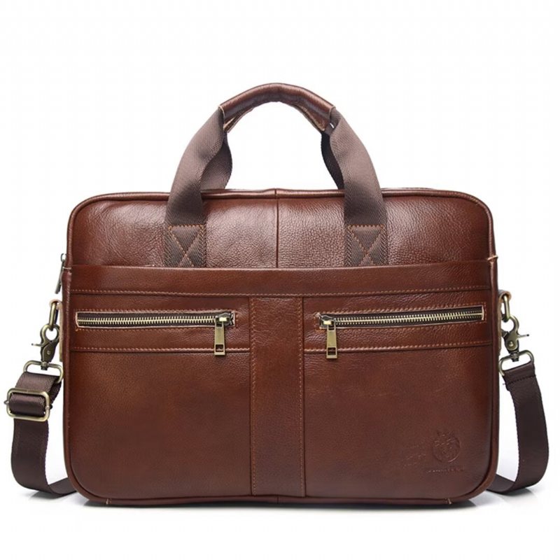 Skuldervesker Herre Executive Square Leather Satchel - Brun