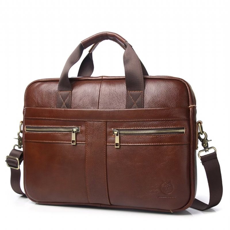 Skuldervesker Herre Executive Square Leather Satchel - Brun