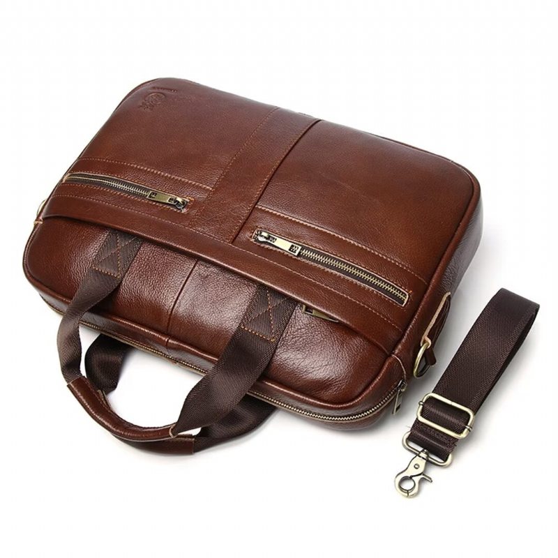 Skuldervesker Herre Executive Square Leather Satchel - Brun