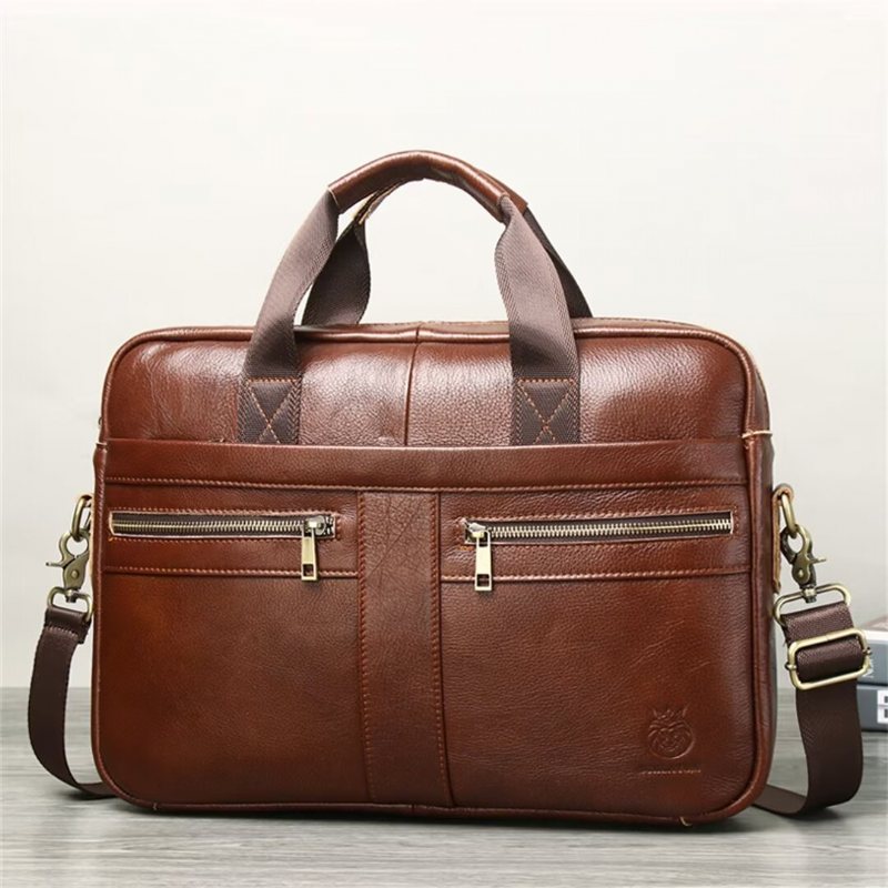 Skuldervesker Herre Executive Square Leather Satchel - Brun