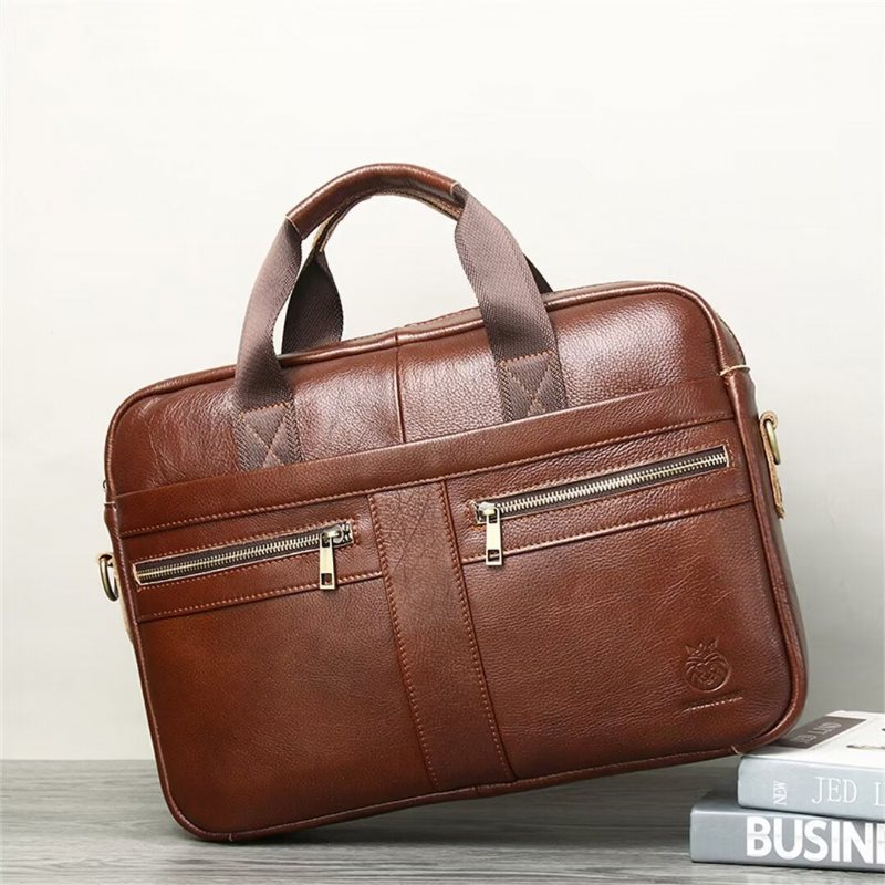 Skuldervesker Herre Executive Square Leather Satchel - Brun