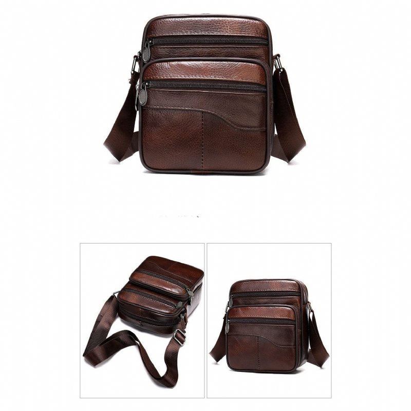 Skuldervesker Herre Luksus Eksotisk Skinn Med Klaff Crossbody Messenger-veske - Kaffe 3