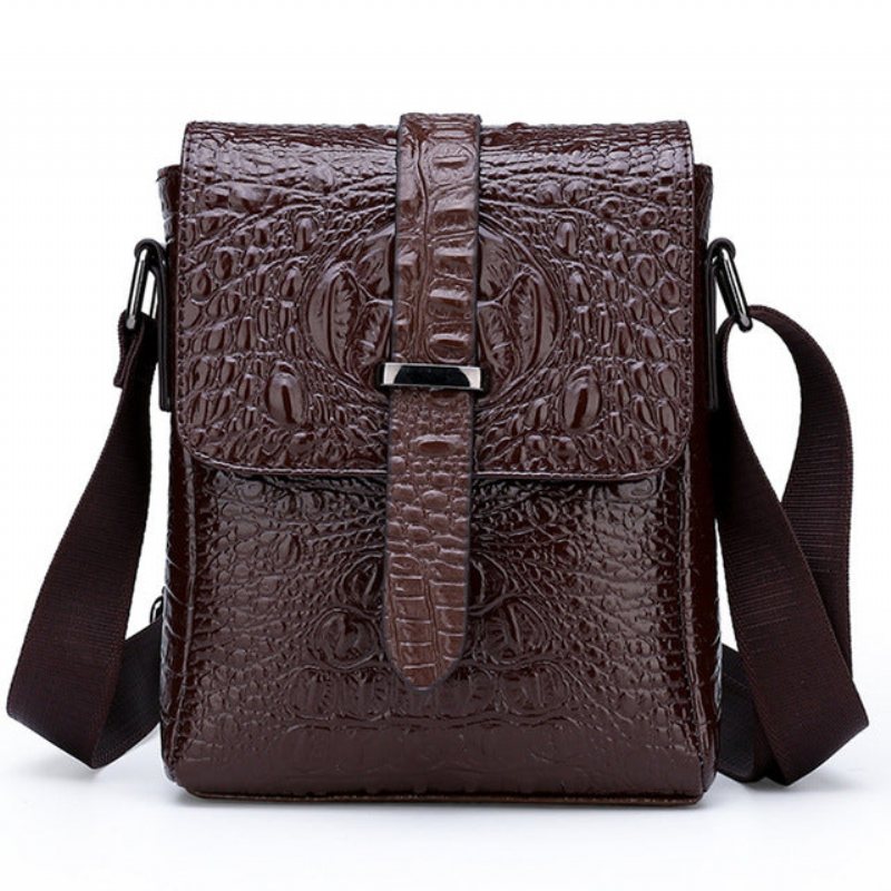 Skuldervesker Herre Luxury Alligator Flap Messenger-veske - Kaffe