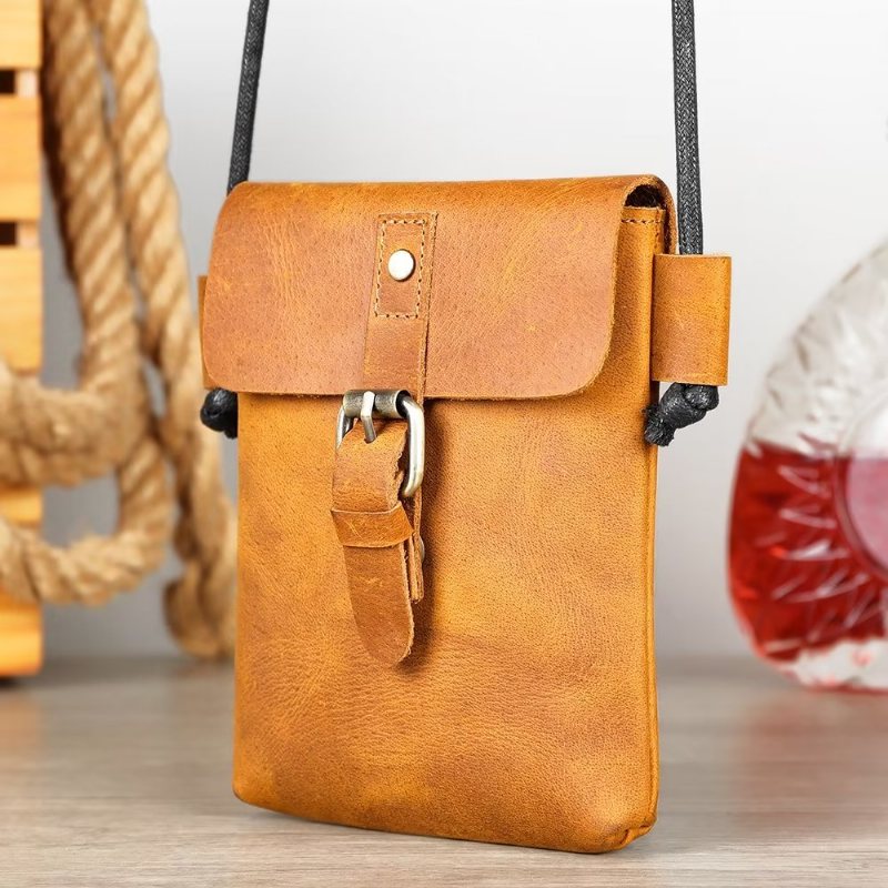 Skuldervesker Herre Luxury Crazy Horse Crossbody-veske I Skinn - Brun