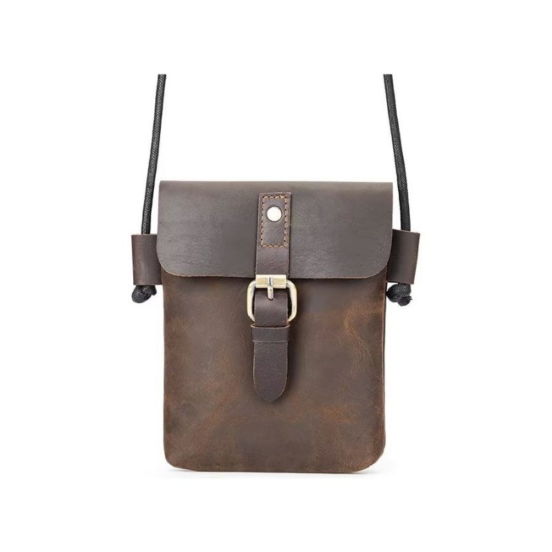 Skuldervesker Herre Luxury Crazy Horse Crossbody-veske I Skinn - Kaffe