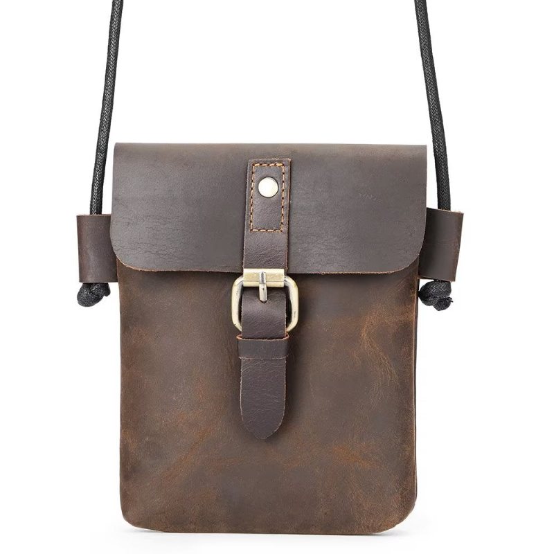 Skuldervesker Herre Luxury Crazy Horse Crossbody-veske I Skinn - Kaffe