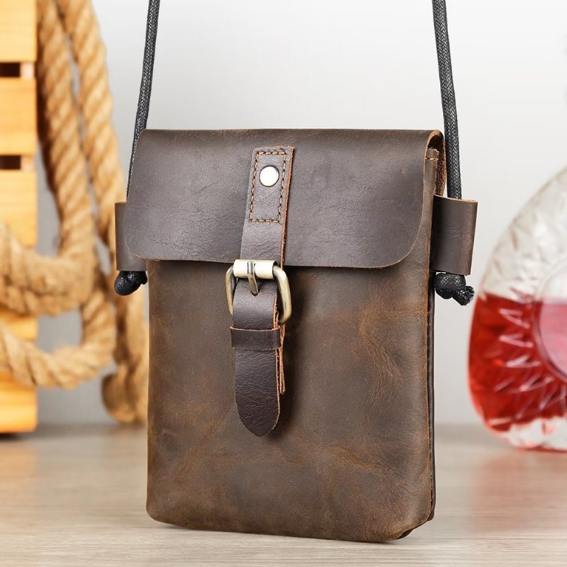 Skuldervesker Herre Luxury Crazy Horse Crossbody-veske I Skinn - Kaffe