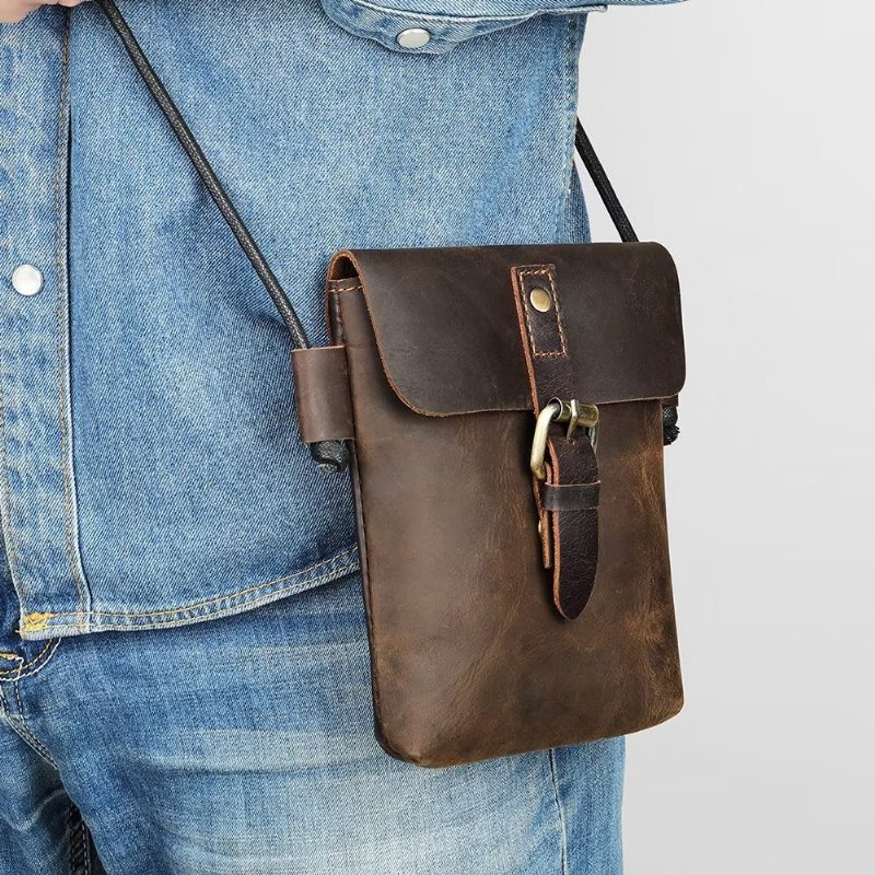 Skuldervesker Herre Luxury Crazy Horse Crossbody-veske I Skinn - Kaffe