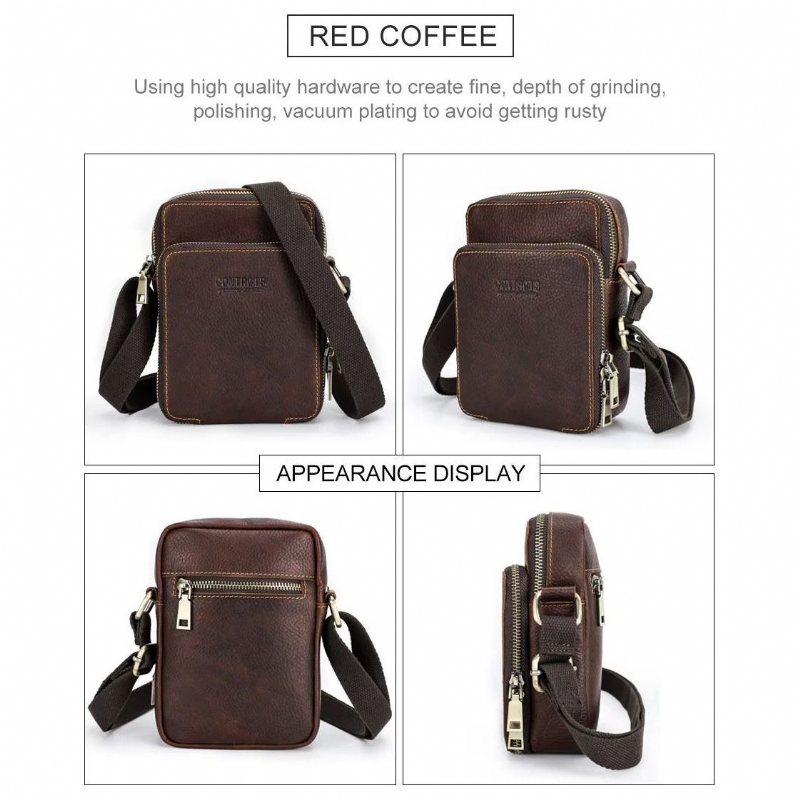 Skuldervesker Herre Luxury Crossbody Messenger-veske Crazy Horse Collection - Kaffe