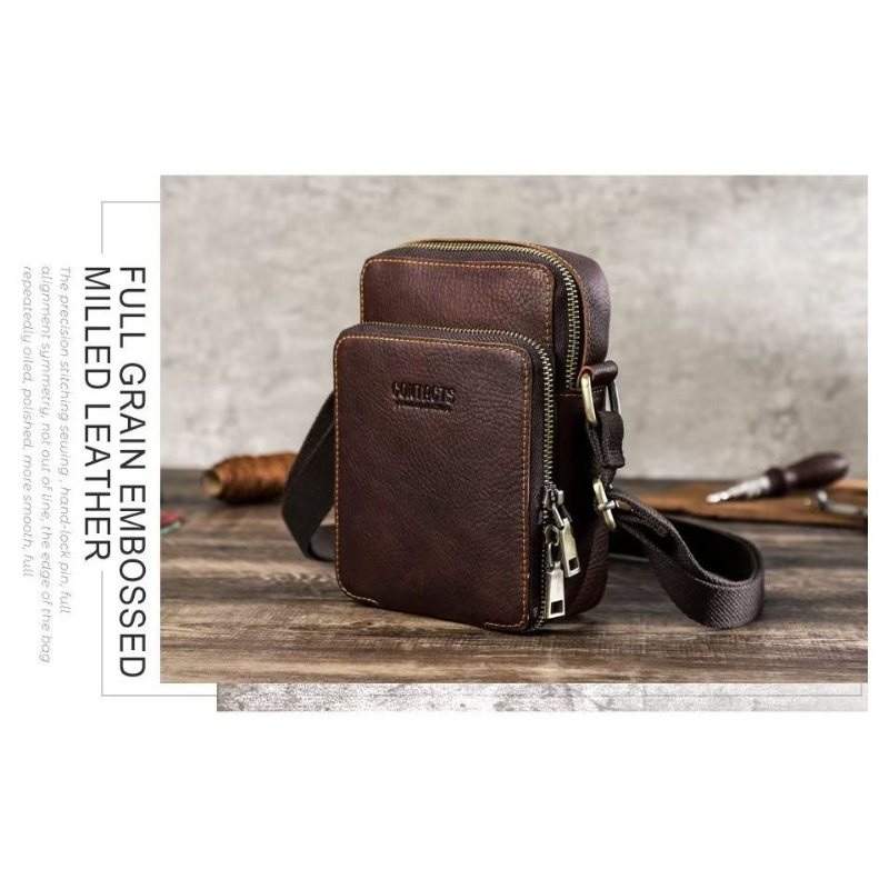 Skuldervesker Herre Luxury Crossbody Messenger-veske Crazy Horse Collection - Kaffe