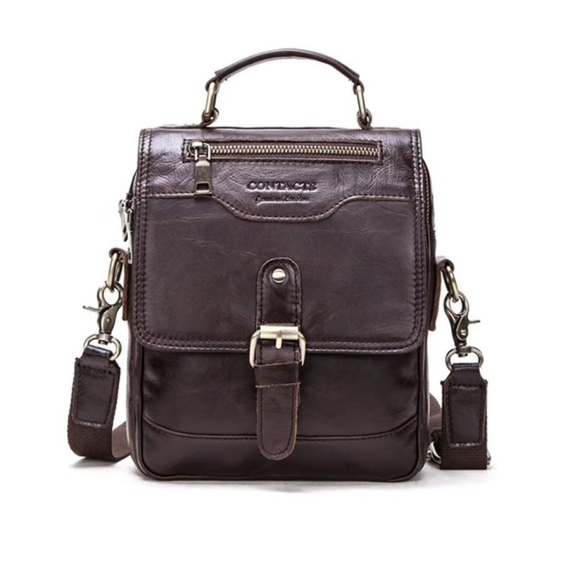 Skuldervesker Herre Luxury Crossbody Messenger-veske Crazy Horse Rugged Collection - Kaffe