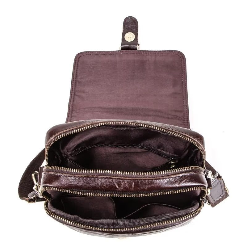 Skuldervesker Herre Luxury Crossbody Messenger-veske Crazy Horse Rugged Collection - Kaffe