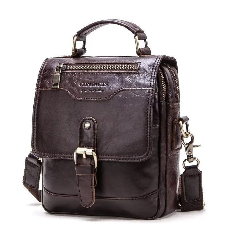 Skuldervesker Herre Luxury Crossbody Messenger-veske Crazy Horse Rugged Collection - Kaffe