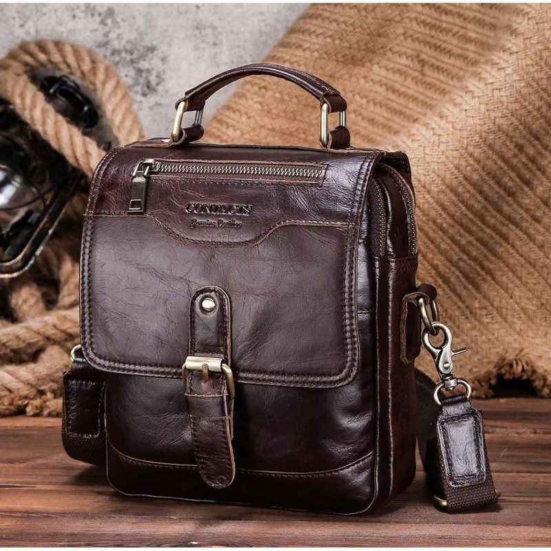 Skuldervesker Herre Luxury Crossbody Messenger-veske Crazy Horse Rugged Collection - Kaffe