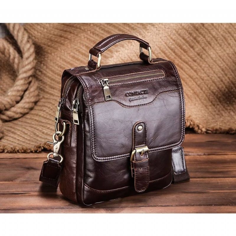 Skuldervesker Herre Luxury Crossbody Messenger-veske Crazy Horse Rugged Collection - Kaffe