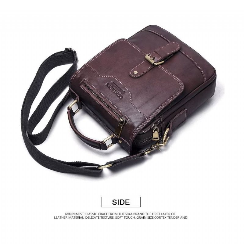 Skuldervesker Herre Luxury Crossbody Messenger-veske Crazy Horse Rugged Collection - Kaffe