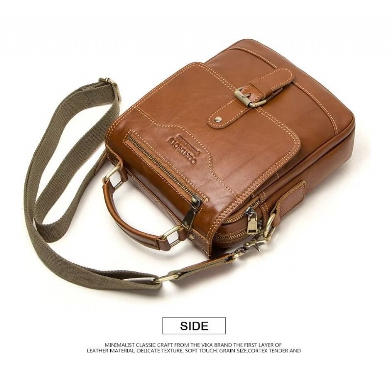 Skuldervesker Herre Luxury Crossbody Messenger-veske Crazy Horse Rugged Collection - Brun