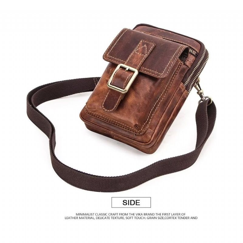 Skuldervesker Herre Luxury Leather Flap Crossbody Bag - Rødbrun