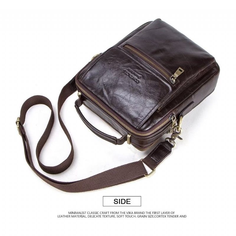 Skuldervesker Herre Luxury Leather Flap Spenne Crossbody Bag - Kaffe