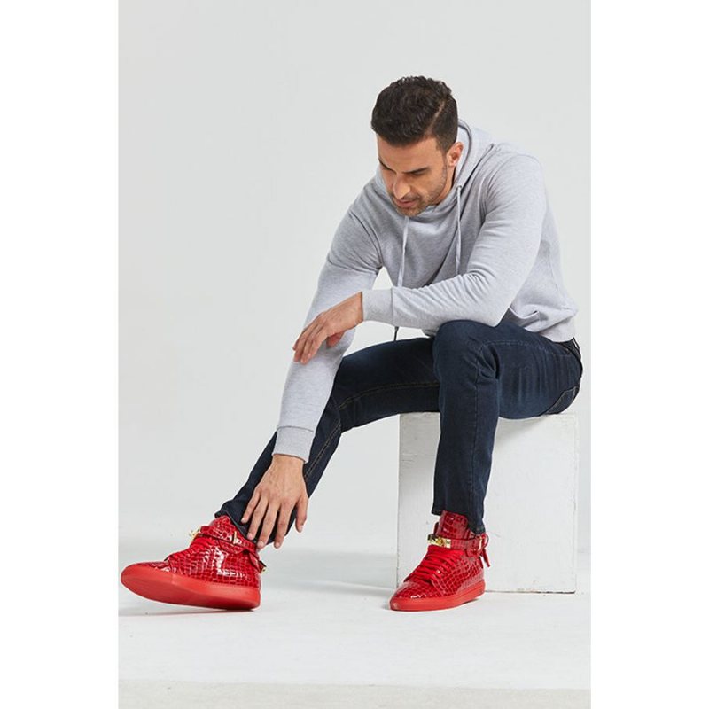 Sneakers Herre Luksus Crocemboss High Top Casual - Rød