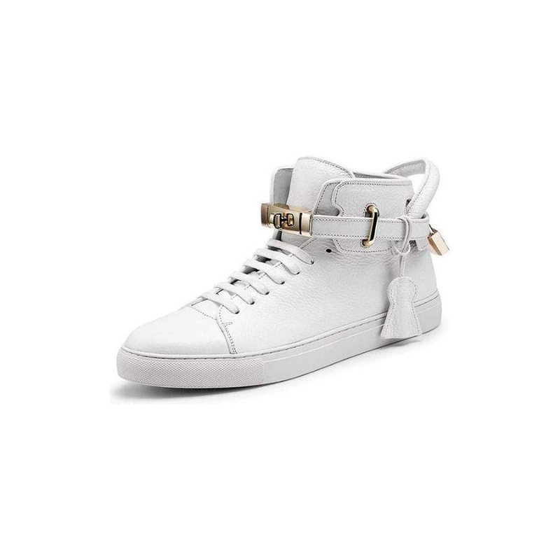 Sneakers Herre Luksus Glatt Mønster High Top Casual - Hvit