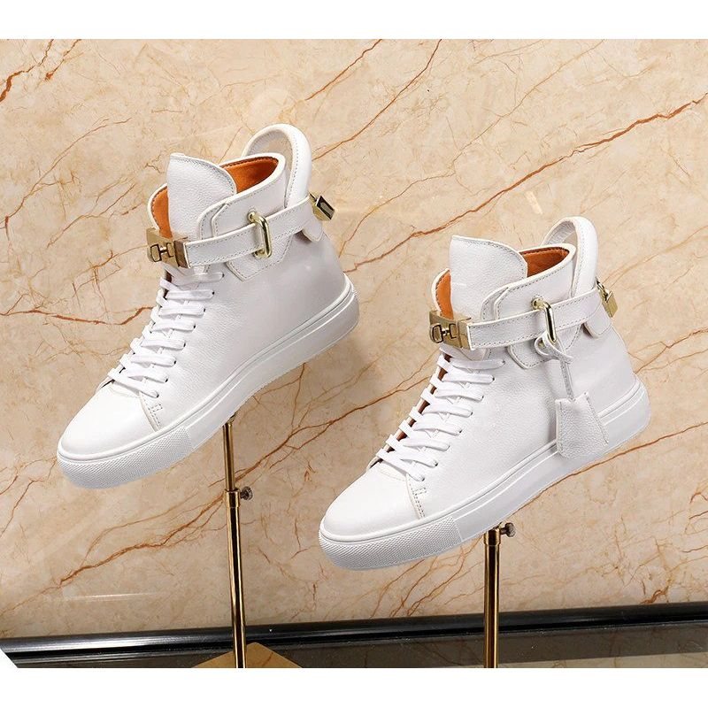 Sneakers Herre Luksus Glatt Mønster High Top Casual - Hvit