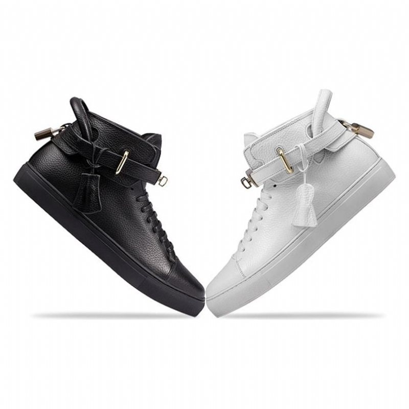 Sneakers Herre Luksus Glatt Mønster High Top Casual - Svart