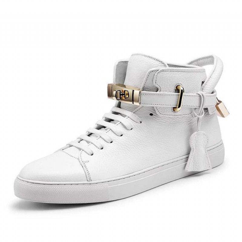 Sneakers Herre Luksus Glatt Mønster High Top Casual - Hvit