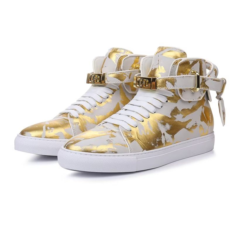 Sneakers Herre Urban Graffiti Chic Cow Leather High Tops - Gul